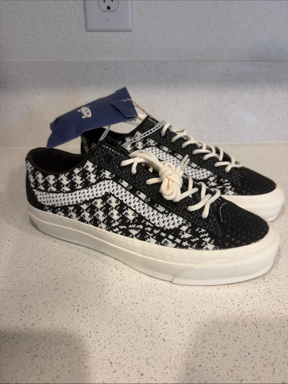 Vans Black and White Patterned Low-Top Sneakers